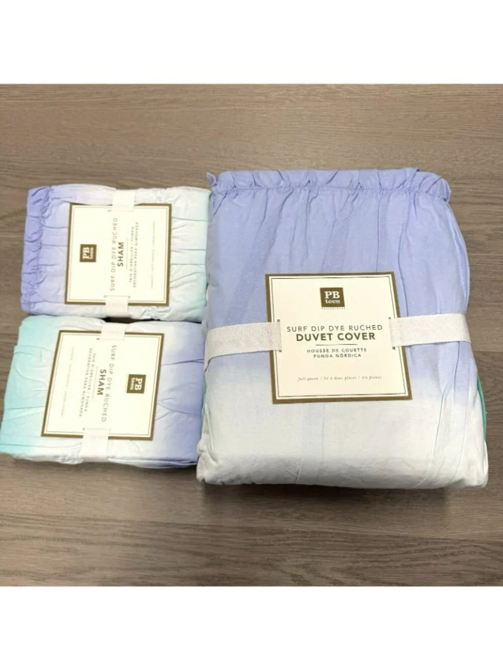 Pottery Barn Teen Surf Dip Dye Ruched Duvet Cover Full/Queen & 2 Shams Set NWT
